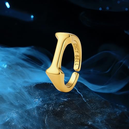 Cicy Bell Initial Rings for Women 18k Gold Plated Adjustable Rings | Open Signet Rings, Bold Letter, Personalized Engraved, For Party - color: Initial-I