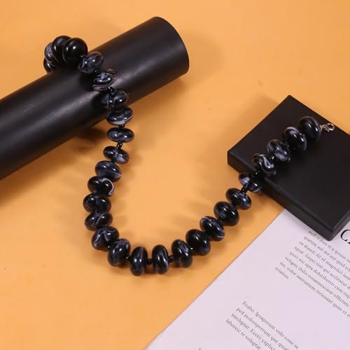 Beaded Necklace for Women Statement Chunky Necklace Boho Bead Choker Acrylic Big Bead Necklaces Summer Beach Jewelry for Women - color: Black