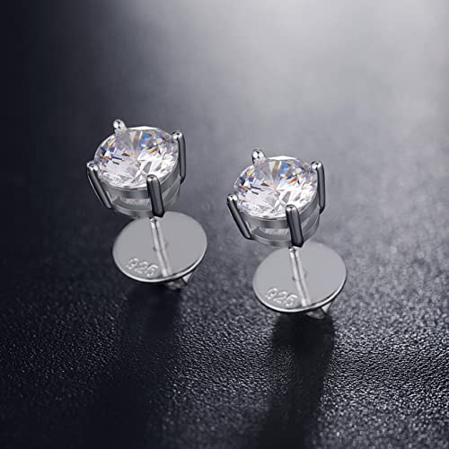 Jiamiaoi Stud Earrings Screw Back Sterling Silver Cubic Zirconia Stud Earrings Set 4 Millimeters-8 Millimeters Nickle Free Hypoallergenic Earring Studs - color: D-Flat-Round Silver, size: 8mm