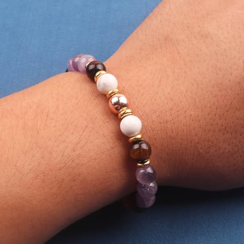 KSQS Healing Stone Bead Bracelet for Women, Natural Gemstones Balance Protection Bracelet, Spiritual Crystal Beads Bracelet Anxiety Relief with Meaning Card - color: Anxiety Support