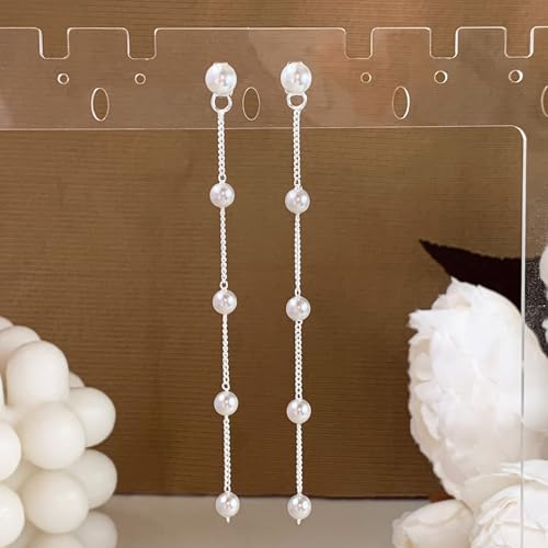 Pearl Earrings for Women 14k Gold/Silver Pearl Drop Earrings Long White Pearl Tassel Dangle Statement Earrings Bridal Wedding Dainty Prom Earrings Birthday Gifts Jewelry - color: 6MM Silver Pearl Drop Earrings