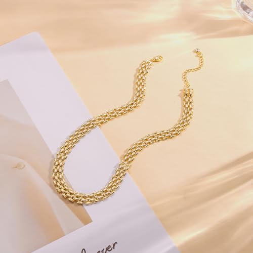 Moodear Gold Necklace for Women 14K Gold Plated Chain Necklace | Gold Chunky Necklace, Dainty Cuban Link Paperclip Chain Layered Necklace, Trendy Fashion Gift for Women Daily Wear - style: Choker necklace