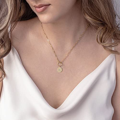 DoreenBeads 18K Gold Sun Moon Star Compass Pendant Necklace | Chunky Toggle Paperclip Chain Necklace with Heart Daisy Bee Charms for Women Girls 20 Inches - color: Lucky Symbols