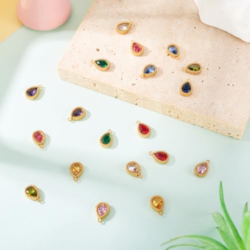 Beadthoven 20pcs 18K Gold Plated Teardrop Cubic Zirconia Charms Crystal Rhinestone Charms Small Faceted Birthstone Pendants Drop Beads for Jewelry DIY Making Necklace Bracelet Earrings Crafts - color: Teadrop Faceted