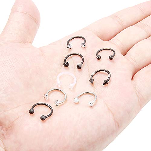 16G Septum Rings Surgical Steel Lip Rings Horseshoe Nose Ring Snake Bite Jewelry Smiley Piercing Jewelry for Women Men Diameter 6mm 8mm 10mm 12mm - color: DIA.10mm,Black