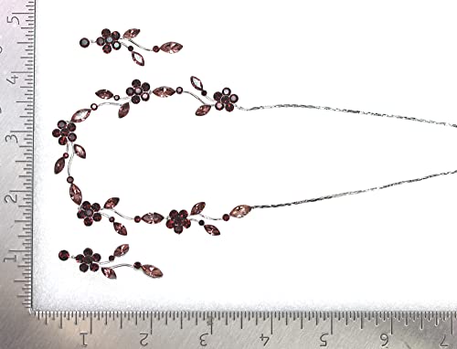 Faship Gorgeous Rhinestone Crystal Floral Necklace Earrings Set - color: Burgundy