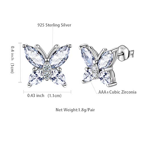 Butterfly Birthstone Stud Earrings - Women 925 Sterling Silver Butterflies Birthstone Stud Earrings Birthday Gift for Women - color: D.April