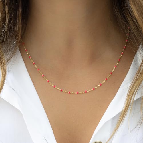 KYUNHOO 16.4 Feet/5M Rose Red Enamel Beaded Chain for Jewelry Making | Gold Plated Stainless Steel Chain Spool Cross Cable Link Chains Bulk with Lobster Clasps and Jump Rings - color: Gold-Rose-2mm