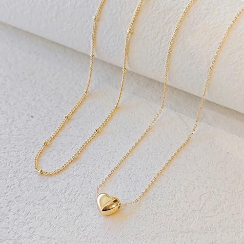 Zeffy Dainty Gold Heart Necklace for Women Trendy 14K Gold/Silver Plate Cute Heart Pendant Choker Necklaces Gold Love Heart Chain Necklace for Women Dainty Gold Jewelry Gifts for Women - style: Layered Heart Necklaces-Gold