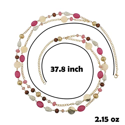 Bocar Long Necklaces for Women Trendy, Boho Layered Crystal Beaded Collar Necklaces for Women, Fashion Statement Necklaces Jewelry - color: Rose