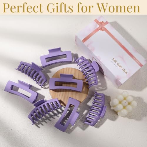 Purple Hair Clips for Women - 8 Pack 4.3 Inch Large Hair Claw Clips for Women Thin Thick Curly Hair, Big Matte Banana Clips,Strong Hold jaw clips - color: Purple