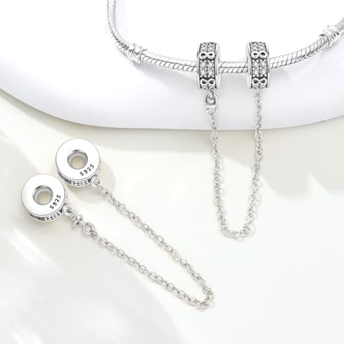 Spacer Stopper Beads for Bracelets & Necklaces, 925 Sterling Silver Beads | Smooth & Pave Cubic Zirconia (White, Blue, 18K Gold Plated) | Anti-Slide Separator Charms S925 Women Jewelry - color: Safety Chain Silver Infinite