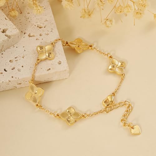 Qitian Clover Bracelet for Women 18K Gold Four Leaf Pink Lucky Link Clover Bracelets, Trendy Bracelets Set Jewelry Gifts for Women - color: E-Gold