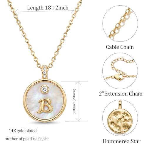 Initial Necklaces for Women Mother of Pearl Gold Letter Necklace Pendant - color: Letter B