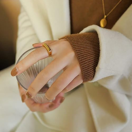 MYNENEY Stainless Steel Square Shape Signet for Men Statement Ring - color: Geometrical-Custom Gold