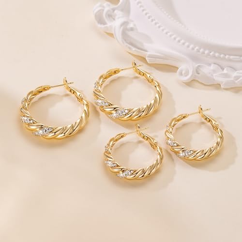 SANDRA REDD Gold Hoop Earrings for Women 14K Gold Earrings for Women | Chunky Gold Hoop Earrings Cubic Zirconia 14K Gold Hoop Earrings Mesmerizing Twisted Hoops Earrings for Women 25/30mm - size: 30mm