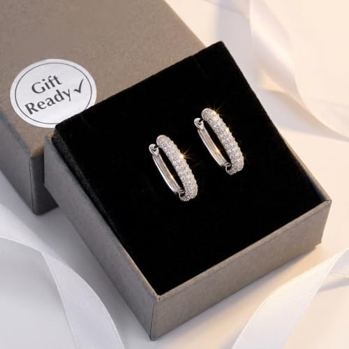 U Shaped Hoop Earrings for Women - Cubic Zirconia Pave Huggie Earrings, Skin-Friendly Geometric Jewelry for Anniversary & Daily Wear, Gift for Her - color: Silver