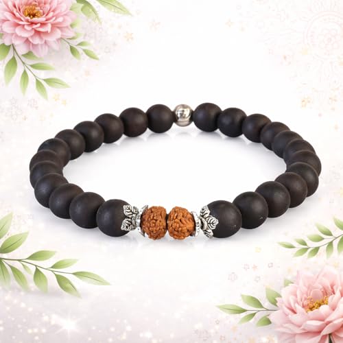 Avoirr 2 Bracelet Set – 8mm Karungali/Ebonywood with Clear Quartz Beads-Rudraksha & Karungali Bracelet | Handcrafted Spiritual Meditation Bracelet | Traditional Energy Balance & Protection Beads | Unisex – Handmade Natural Wooden & Crystal Bracelets for M