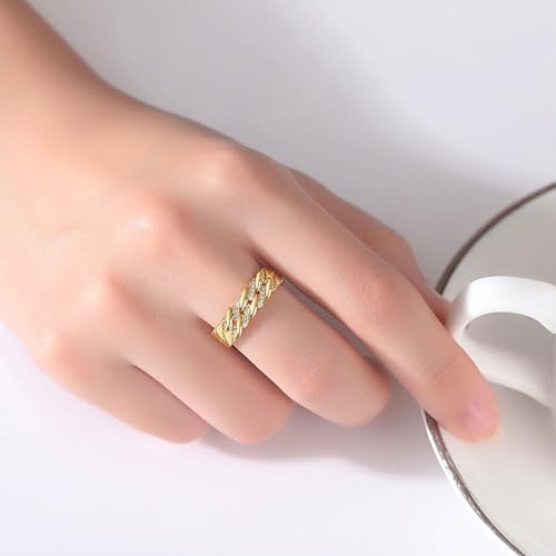 18K Gold Plated Rings for Women and Teen Girls Non Tarnish Cubic Zirconia Fidget Ring Butterfly/Snake/Mesh/Cross/Crown Knuckle Ring Open Adjustable Statement Stacking Chunky Rings - color: White Gold Twist