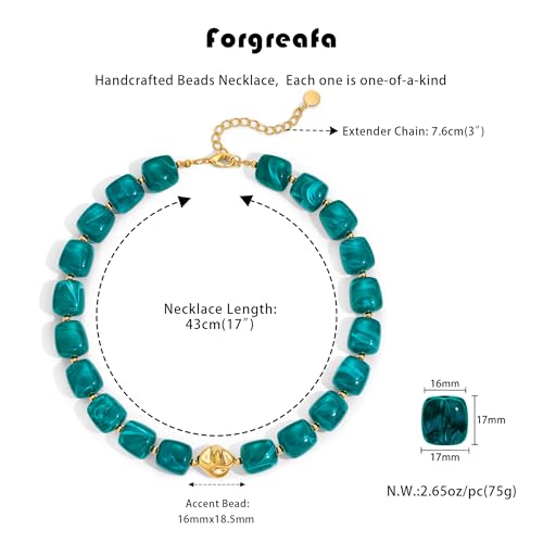 Beaded Necklaces for Women Boho Chunky Necklace Statement Big Resin Bead Choker Fashion Summer Beach Jewelry - color: Teal Blue