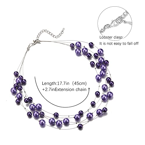 FULU AUTUMN Layered Pearl Necklace Multi-strand Pearl Choker Necklaces for Women Beaded jewelry for Wedding Parties - color: Purple
