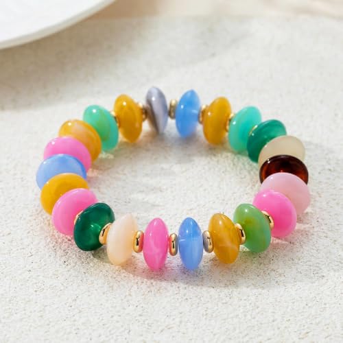 Bead Bracelet for Women Vibrant Color Resin Beads Bracelets Elastic Stretch Chunky Bracelet Boho Summer Beach Vacation Jewelry - color: Colorful 3