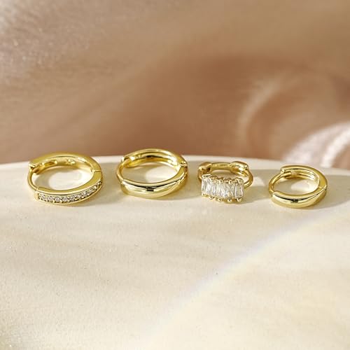 4Pairs Statement Gold Hoop Earrings for Women Trendy,Surgical Steel Gold Plated Hoop Hypoallergenic Earrings Set,Titanium Hoops Earring Stacks,CZ Cartilage Huggie Hoops Earring Gifts for Girlfriend - color: 4 Pairs hoop earrings -A