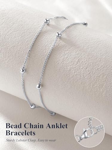 U7 Silver/Gold/Black Ankle Bracelets for Women Layered Chain Anklets | Stainless Steel Anklets Waterproof Summer Beach Anklet Charm, Adjustable 8.5"-10.5",Layered Anklet Fashion - color: Silver - Layered Ball Chain