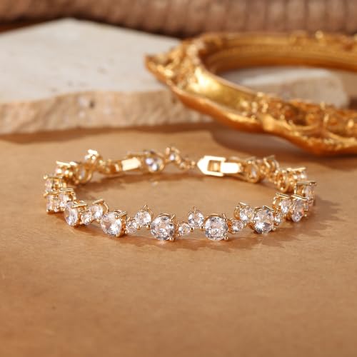 FANZE Gold Plated Cubic Zirconia Tennis Bracelets for Women Dainty Trendy Adjustable Bracelet Jewelry Gift for Ladies Wedding Mother Birthday Anniversary - style: Style 14