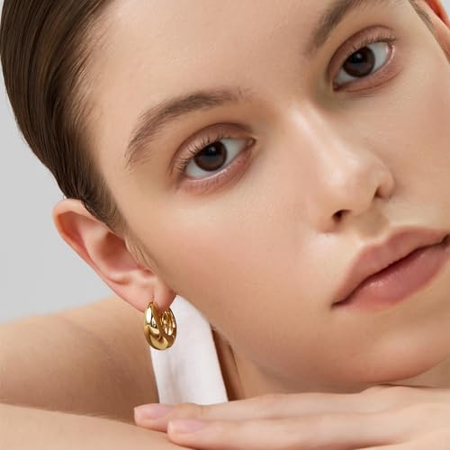 18K Gold Plated Huggie Hoop Earrings for Women, 925 Sterling Silver Post, Hypoallergenic Small Earrings - color: Dome Huggies