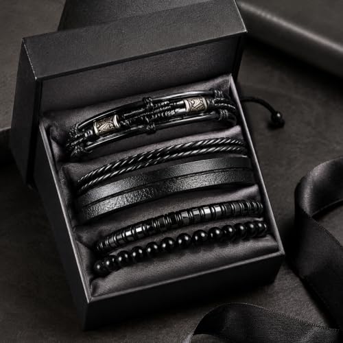 Braided Leather And Wood Bead Bracelet Set for Men Women ,Beads Cuff Bracelet Hemp Cords Ethnic Tribal,Wristband Stackable Bracelets Set Adjustable,Fashion Jewelry, Daily Wear And Party, Gift for He