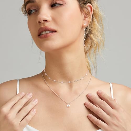 HERIER Gold Jewelry Set for Women - Dainty 14K Gold/Silver Plated Pearl Choker Necklace, Drop Earrings & Bracelets - Wedding Trendy Pearl Jewelry Gift - color: Pearl Jewelry Set-Silver