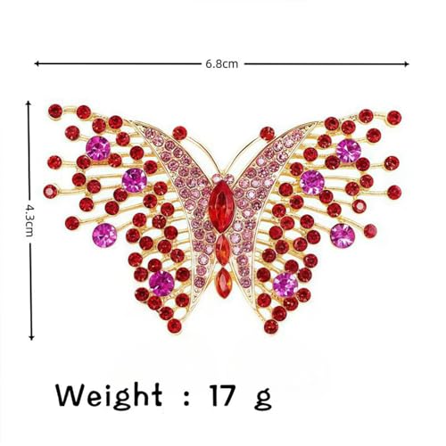 Dainty Rhinestone Butterfly Brooch for Women Men Chic Cute Sparkly Crystal Animal Lapel Pins for Suit Dress Hat Bag Tie Wedding Holiday Accessories Jewelry - color: Red
