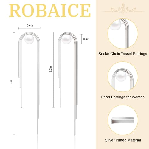 Robaice 14K Gold Plated Dangle Earrings for Women, Long Drop Earrings | Dainty Tassel Earrings Trendy, Hypoallergenic Dangling Lip Block Snake Chain, Threader Earrings for Women, Jewelry Gifts - color: Silver 1