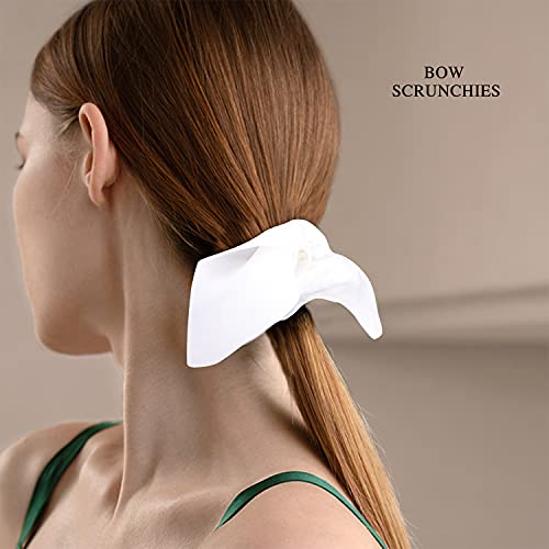 Jaciya White Silk Hair Ties Scrunchies for Hair Girls, Bunny Ears and Tail Design, 6 Count - color: White
