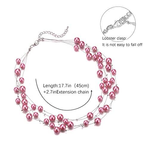 FULU AUTUMN Layered Pearl Necklace Multi-strand Pearl Choker Necklaces for Women Beaded jewelry for Wedding Parties - color: Light purple