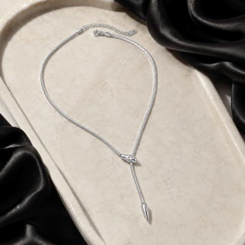 Snake Chain Lariat Necklace for Women Gift Fashion Accessory Y Necklace Slider Bead Drop Pendant Gold Tone or Silver Tone - color: A2:silver