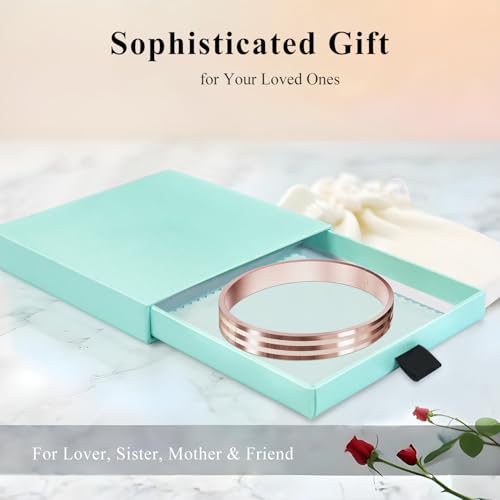 18K Gold Plated Bracelet Love Bangles for Women, 6.7in / 7.1in | Stainless steel, Waterproof & Non tarnish. Elegant & Shining. Verstaile for daily wear, perfect for stacking. Ideal Gift. - color: Rose Gold-7.1in