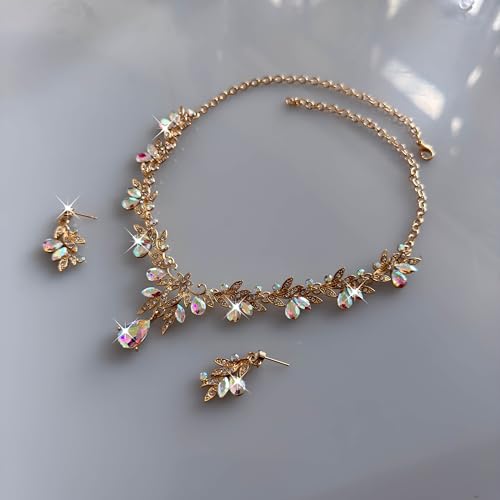 Kamirola Tiaras and Crowns for Women,Tiaras Earrings Necklace, Crystal Bridal Jewelry Set, Costume Jewelry for Women Party Halloween Prom Pageant - color: GOLD AB 2