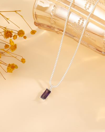 FUNEIA Diamond Necklaces for Women 14K Gold Plated Emerald Birthstone Necklace for Women Mothers Dainty Gold Necklace Blue Green Cubic Zirconia Pendant Necklace Birthday Gifts for Women Jewelry - color: 02. February(Amethyst)-Silver
