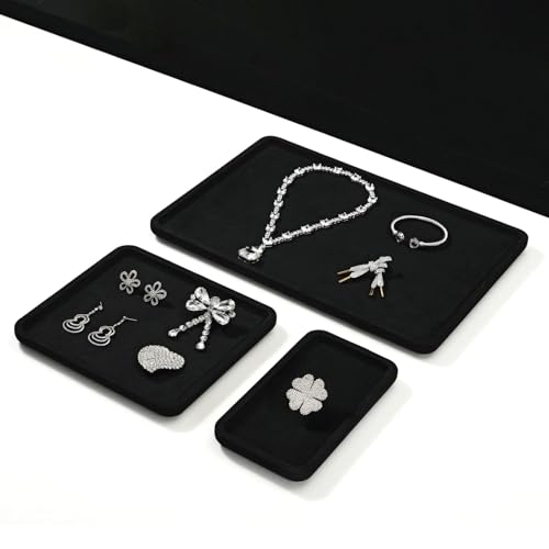 Microfiber Jewelry Trays Stackable Ring Earring Bracelet Necklace Bangle Watch Display Tray Drawer Organizer 3.93 * 3.93 * 0.59inch (Black - color: Black, size: 10*10cm Tray
