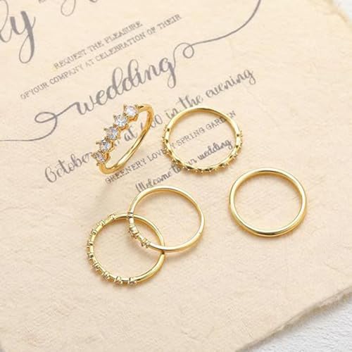 GIGB PBDK Dainty Gold Stackable Rings for Women,Sparkly 14k Gold Plated Cubic Zirconia Thumb Ring Set,Trendy Non Tarnish Wedding Bands Statement Knuckle Rings