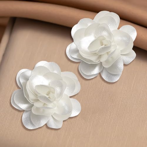 2Pack 6inch Extra Large Satin Brooches Lapel Pins Dainty Elegant Fabric Camellia Rose Flower Brooch Pin for Women Wedding Part Dance Clothes Accessories Jewelry - color: White