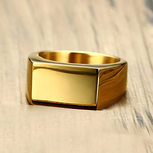 MYNENEY Stainless Steel Square Shape Signet for Men Statement Ring - color: 10x16mm Gold