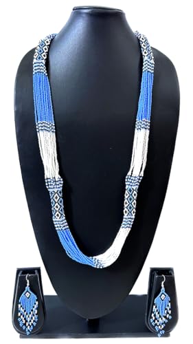 Layered – Boho Native American Style Layered Beaded Necklace– Ukrainian beaded Necklace Native Handmade Seed Bead Necklace Tribal ethnic beaded Necklace for Women (Tuquoise) - color: White&