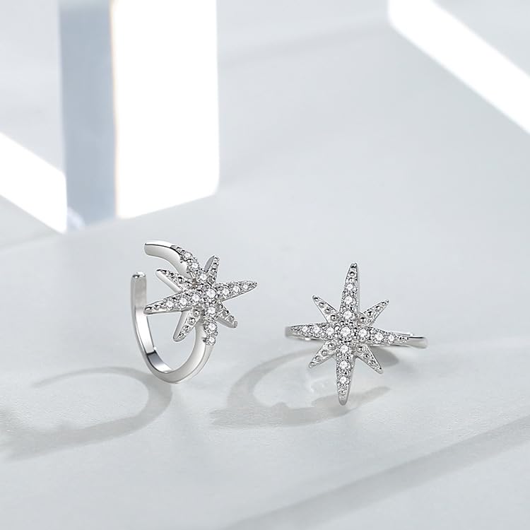 Ear Cuffs Earrings for Women Non Piercing Cartilage Cuff Wrap Clip on Earrings Trendy Pearl Rhinestone Tassel Chain Earrings Jewelry for Women - color: Northstar Ear Cuff