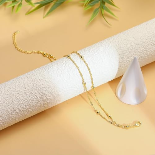 Kenivira 925 Sterling Silver Ankle Bracelets For Women Dainty Layered Waterproof 18K Gold Plated Anklets For Women Beach Adjustable Anklet Foot Jewellery - color: Beaded-G