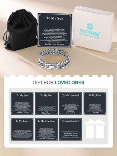 Supcare Unique Anniversary Birthday Valentines Fathers Day Stainless Steel Cuban Link Bracelets for Men Him, To My Man Dad Husband Love Always Remember Wrist Chain Bracelet Jewelry Gifts - color: A-Steel 01 To My Son, size: 9.0 Inches-12mm Width