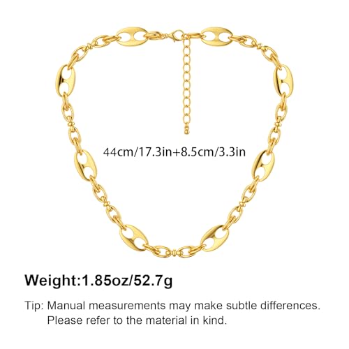 Gold Mixed Statement Choker Necklace for Women 14K Gold Plated Mariner Chain Necklace Chunky Fashion Paperclip Chain Jewelry - color: Gold-A