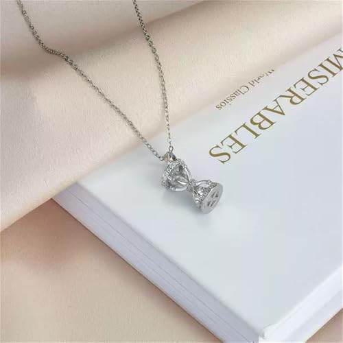 Dtja Dainty CZ Hourglass Pendant Necklace for Women 14K Gold Plated Stainless Steel Crystal Sand Clock Time Arrangement Theme Charms Link Chain Adjustable Necklaces Souvenir Jewelry Gift - color: Silver
